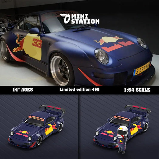 Mini Station 1:64  RWB 964 Blue Painting Simulation Alloy Model Car