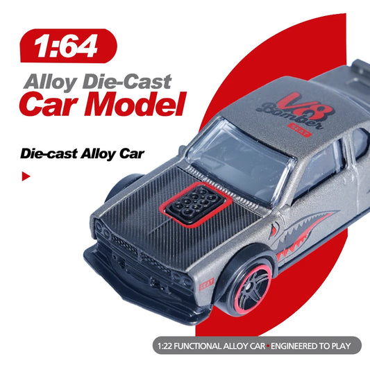 1:64 Scale Gray Alloy Car Mini Model, Personalized Shark Pattern Painting, Boy's Toy, Christmas and Halloween Gift, Parent-Child Play, Multifunctional for Playing, Collecting, and Decorating